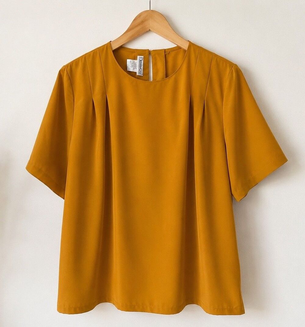 Vintage 90s Mustard Minimalist Blouse XL Quiet Luxury Capsule Wardrobe Top